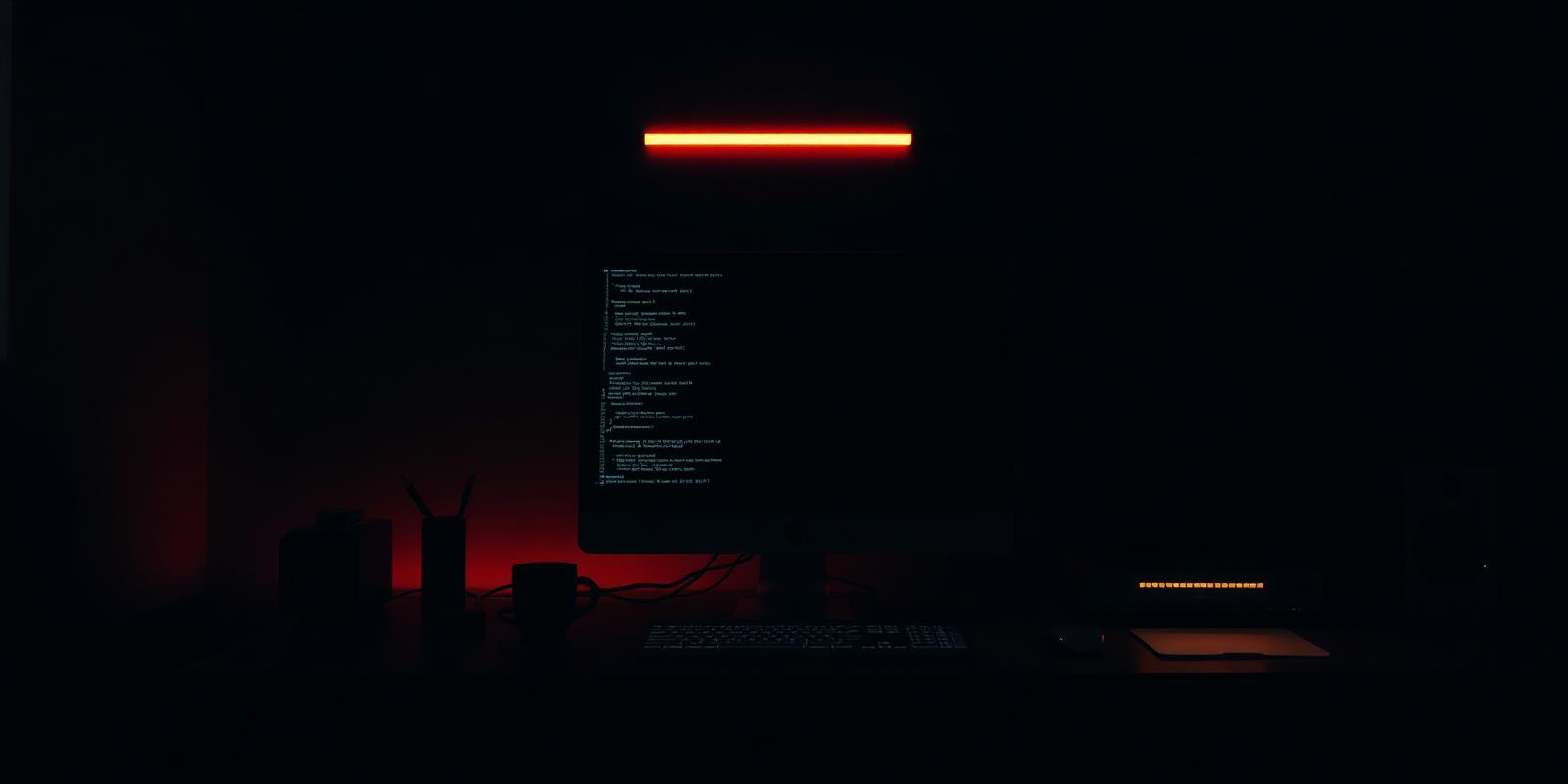 Operator station: a dimly lit workspace with a glowing terminal
